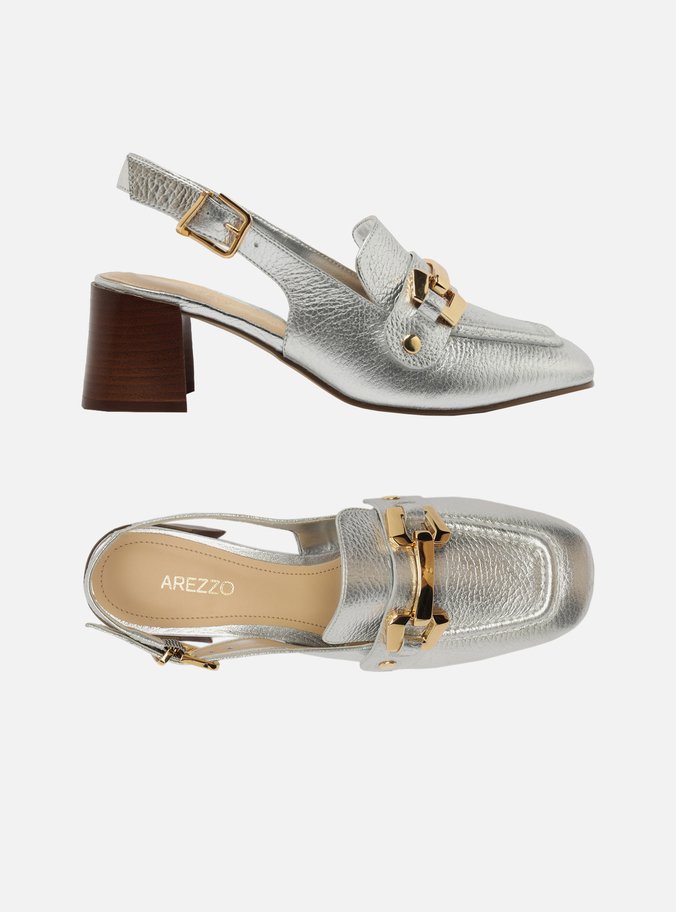 Loafer Prata Couro Salto Bloco Bridão Switch com Troca de Bridão