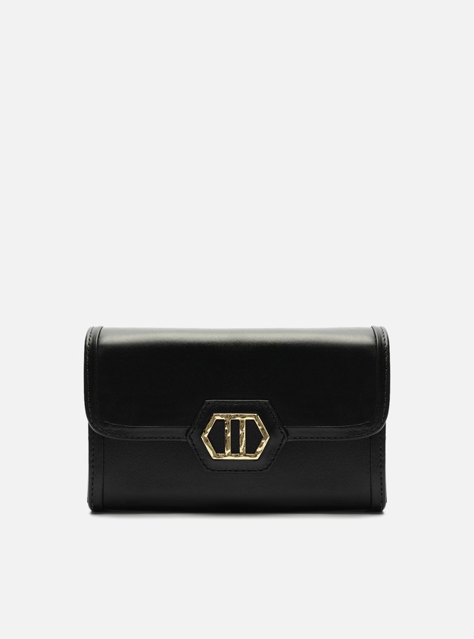 Bolsa Tiracolo Preta Couro Média Metal