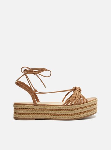 Sandália Marrom Flatform Tiras Corda Mykonos