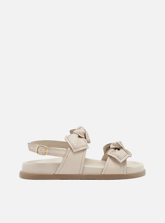 Sandália Rasteira Branca Couro Flatform Laços