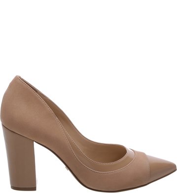 Scarpin Nobuck Biqueira Verniz Nude Vintage