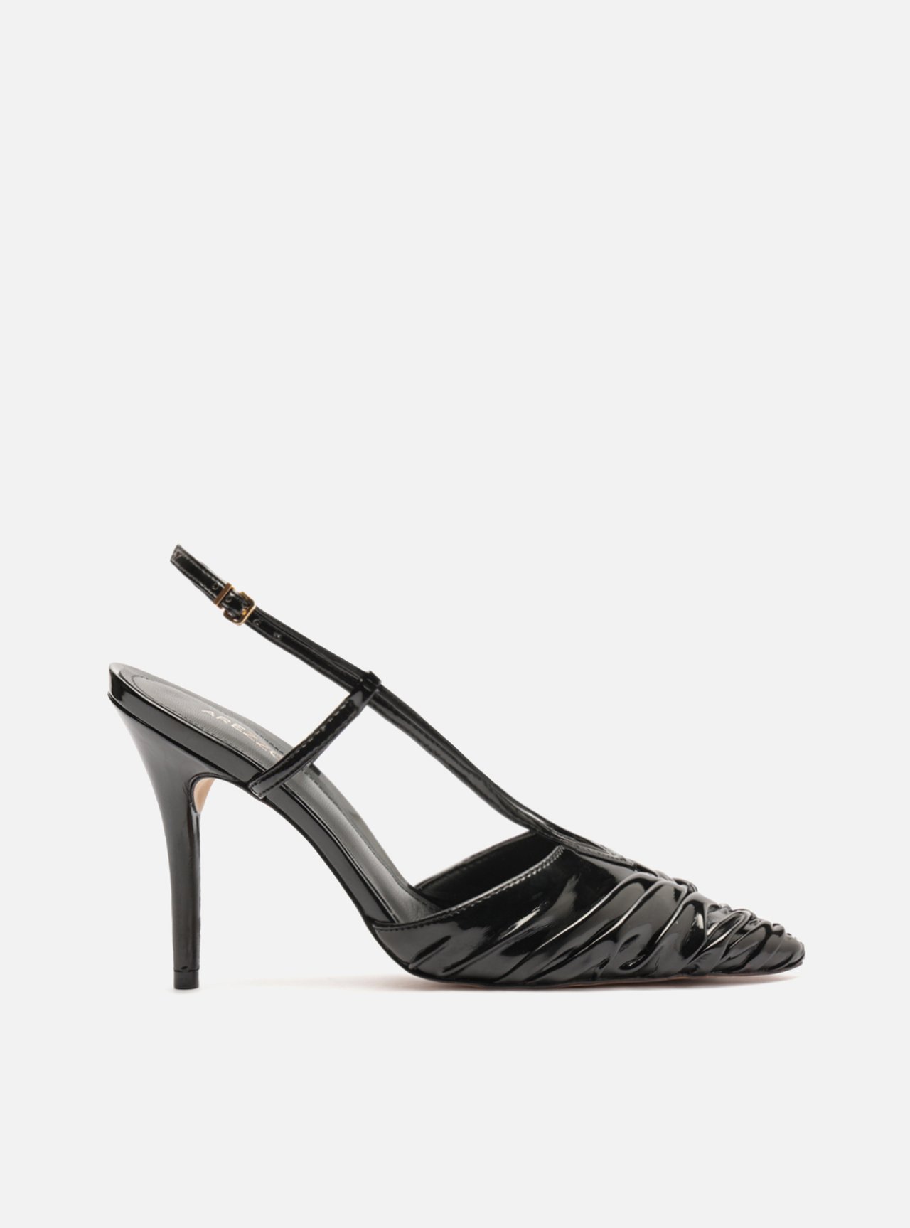 Scarpin Bico Fino Verniz Salto Fino Slingback Franzido — foto 1