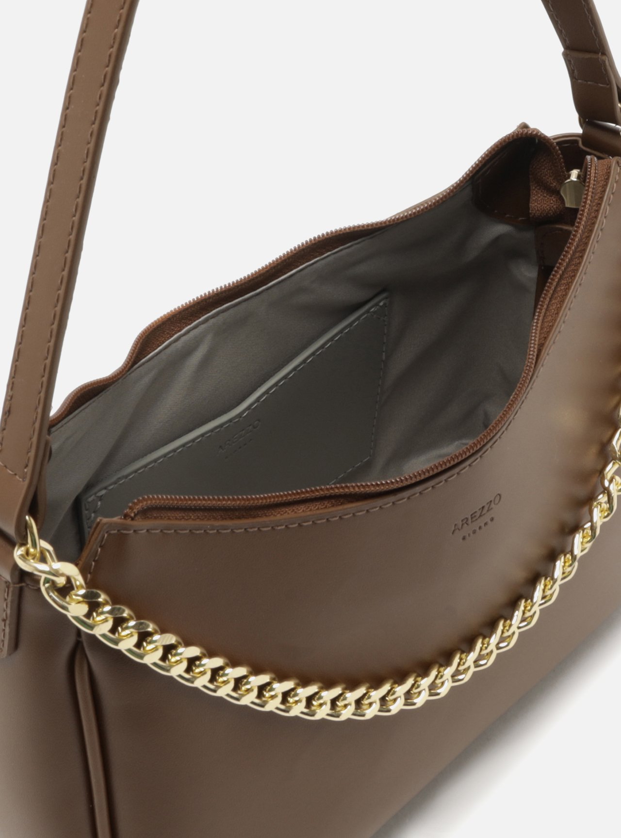 Bolsa Shoulder Marrom Pequena Corrente Dourada — foto 4