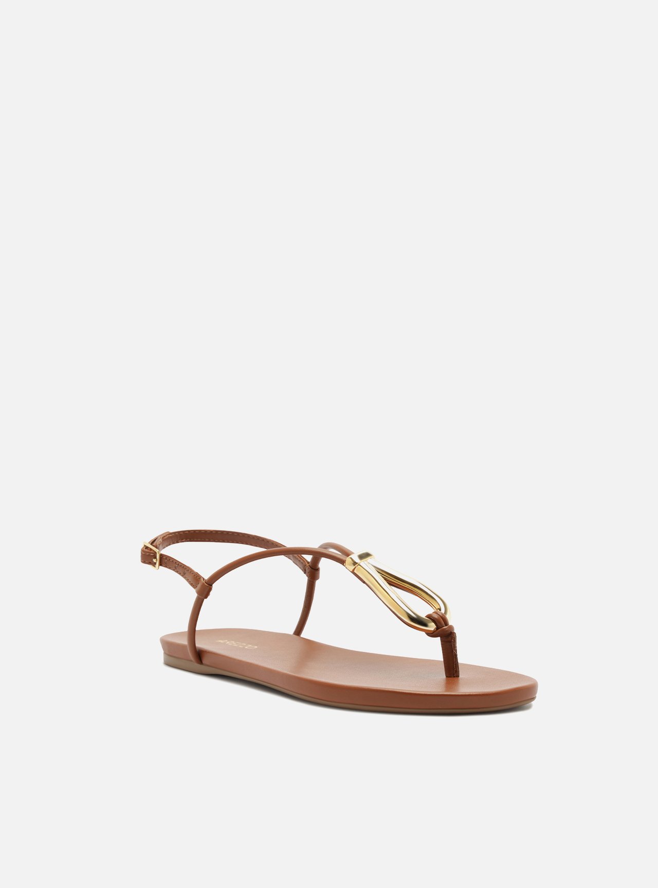 Sandália Rasteira Marrom Slim Metal Dourado — foto 2