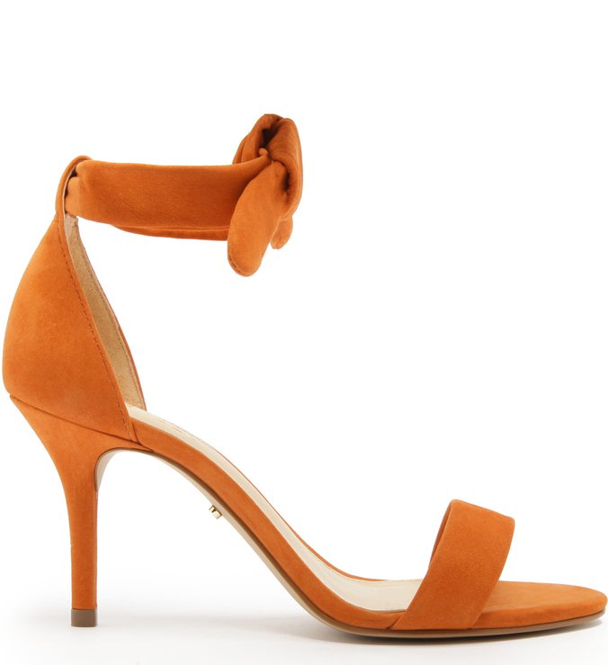 Sandália Nobuck Salto Médio Fino Lace Up Mandarine