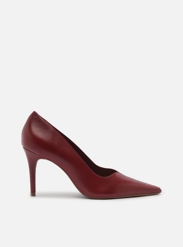 Scarpin Vermelho Couro Salto Médio Fino V