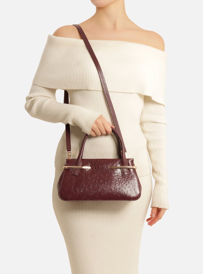 Bolsa Tote Bordô Couro Média Metais Textura