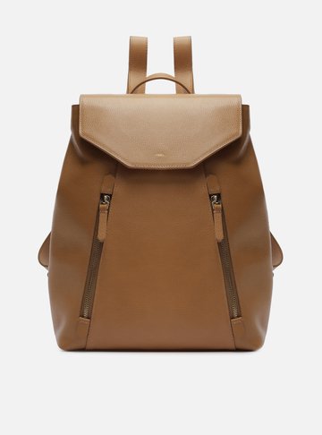 Mochila Marrom Clara Couro Grande Bolsos