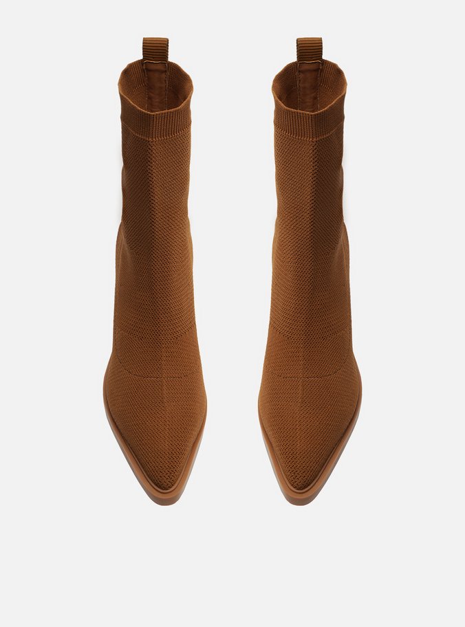 Bota Marrom Knit Cano Médio Western