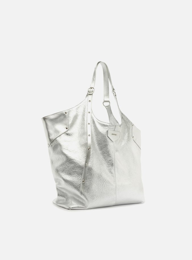 Bolsa Shopping Maxi Prata Couro Grande Rebites