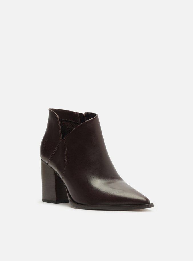Bota Marrom Couro Cano Curto Bloco Recorte
