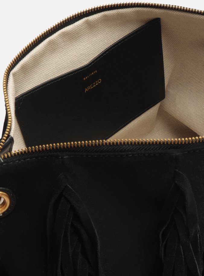 Bolsa Tiracolo Preta Suede Grande Franjas