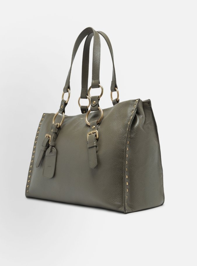 Bolsa Shopping Cinza Couro Cora Grande