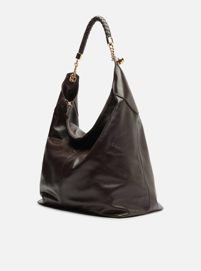 Bolsa Hobo Marrom Couro Grande Alça Trança