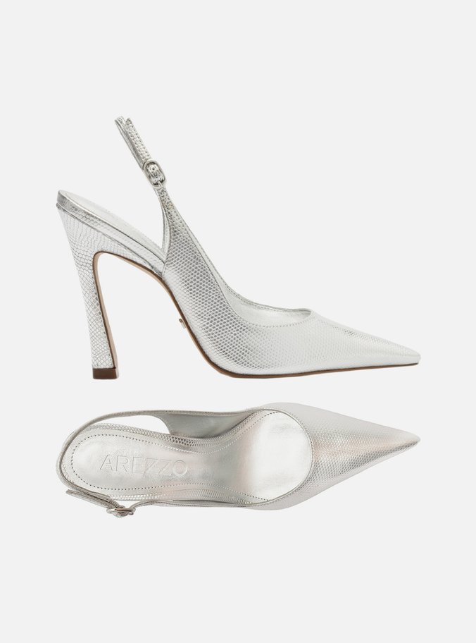 Scarpin Prata Couro Salto Alto Slingback Esther