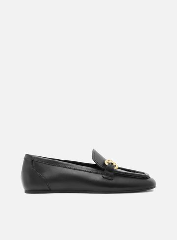 Mocassim Preto Couro Bico Quadrado Bridão