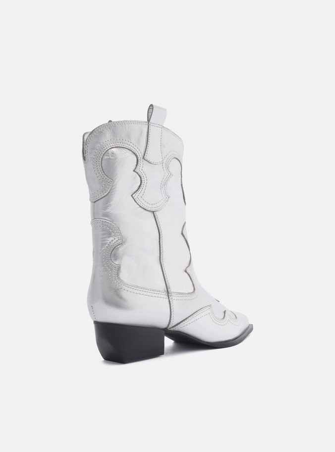 Bota Prata Couro Cano Curto Western Folk