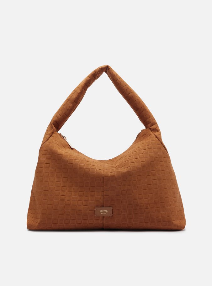 Bolsa Hobo Marrom Camurça Tressê Grande
