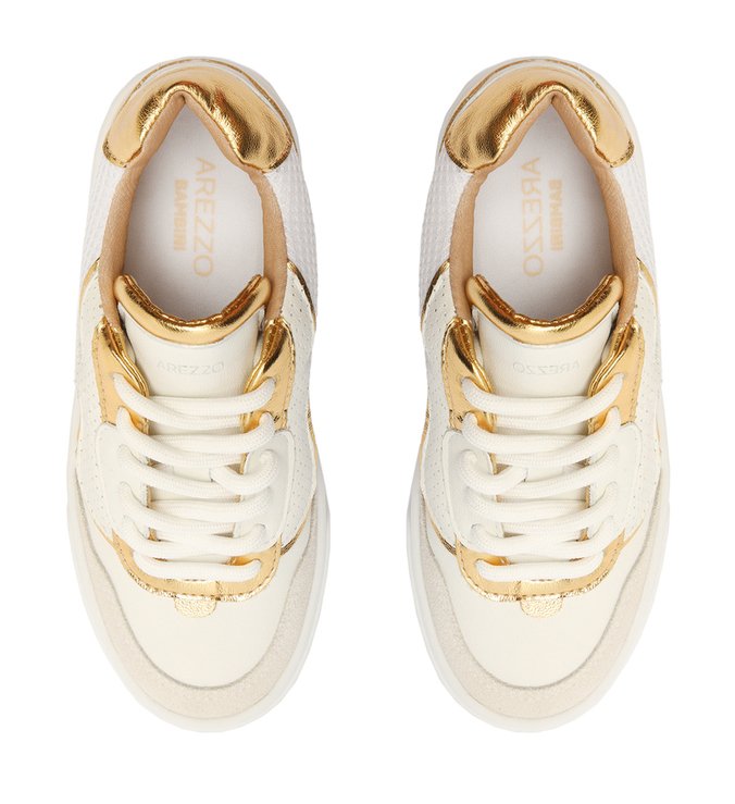 Tênis Infantil Branco Dourado Flatform Bambini