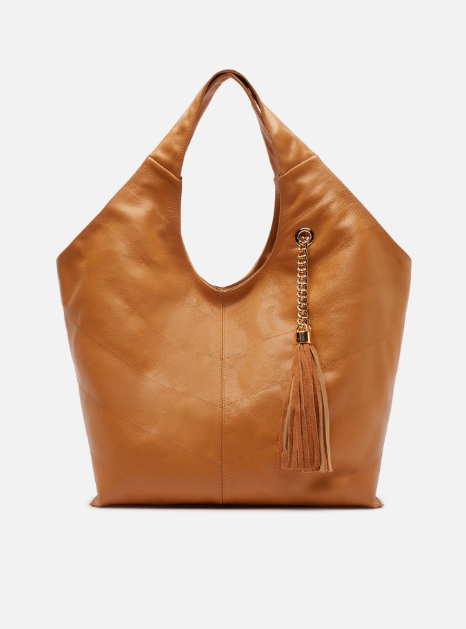 Bolsa Hobo Marrom Couro Grande Franjas