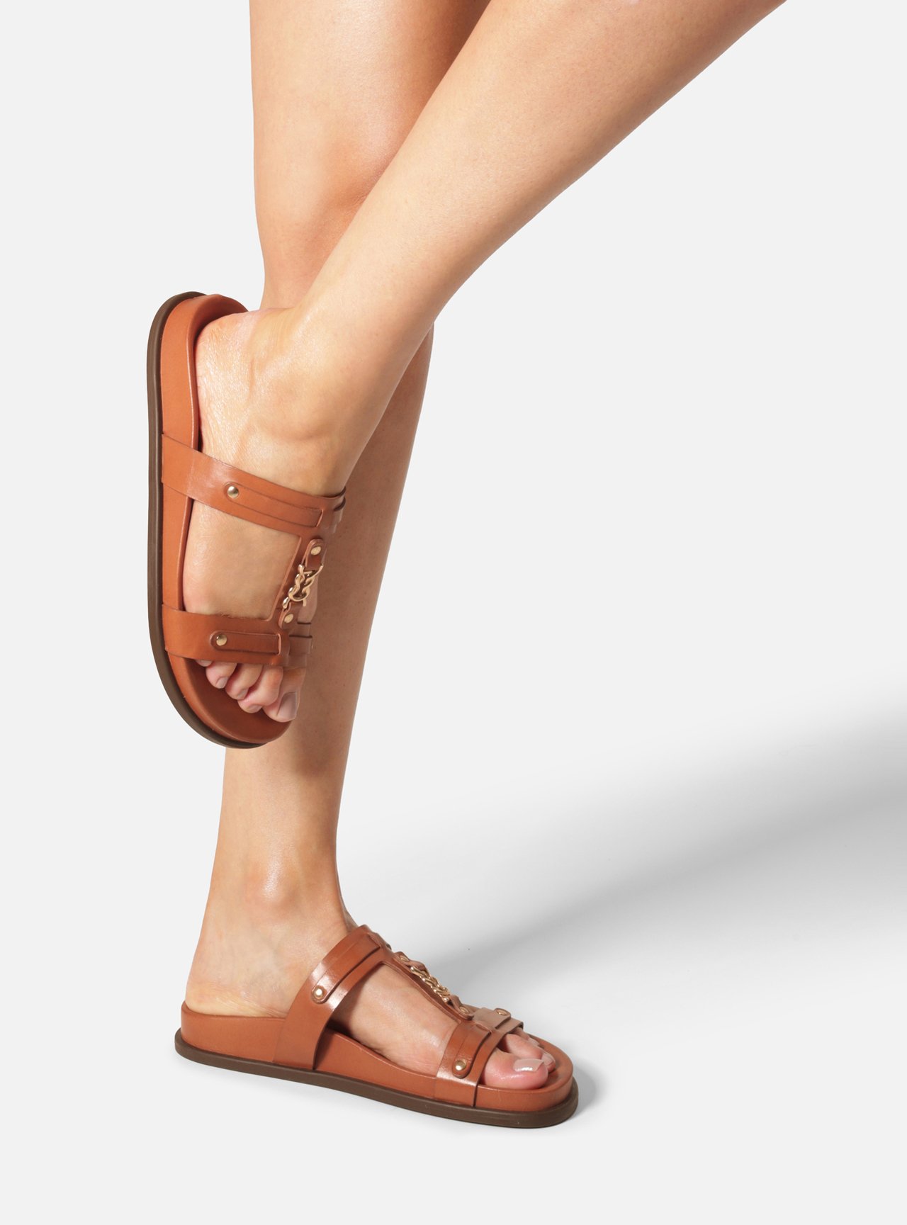 Sandália Papete Marrom Couro Flatform Metais — foto 7
