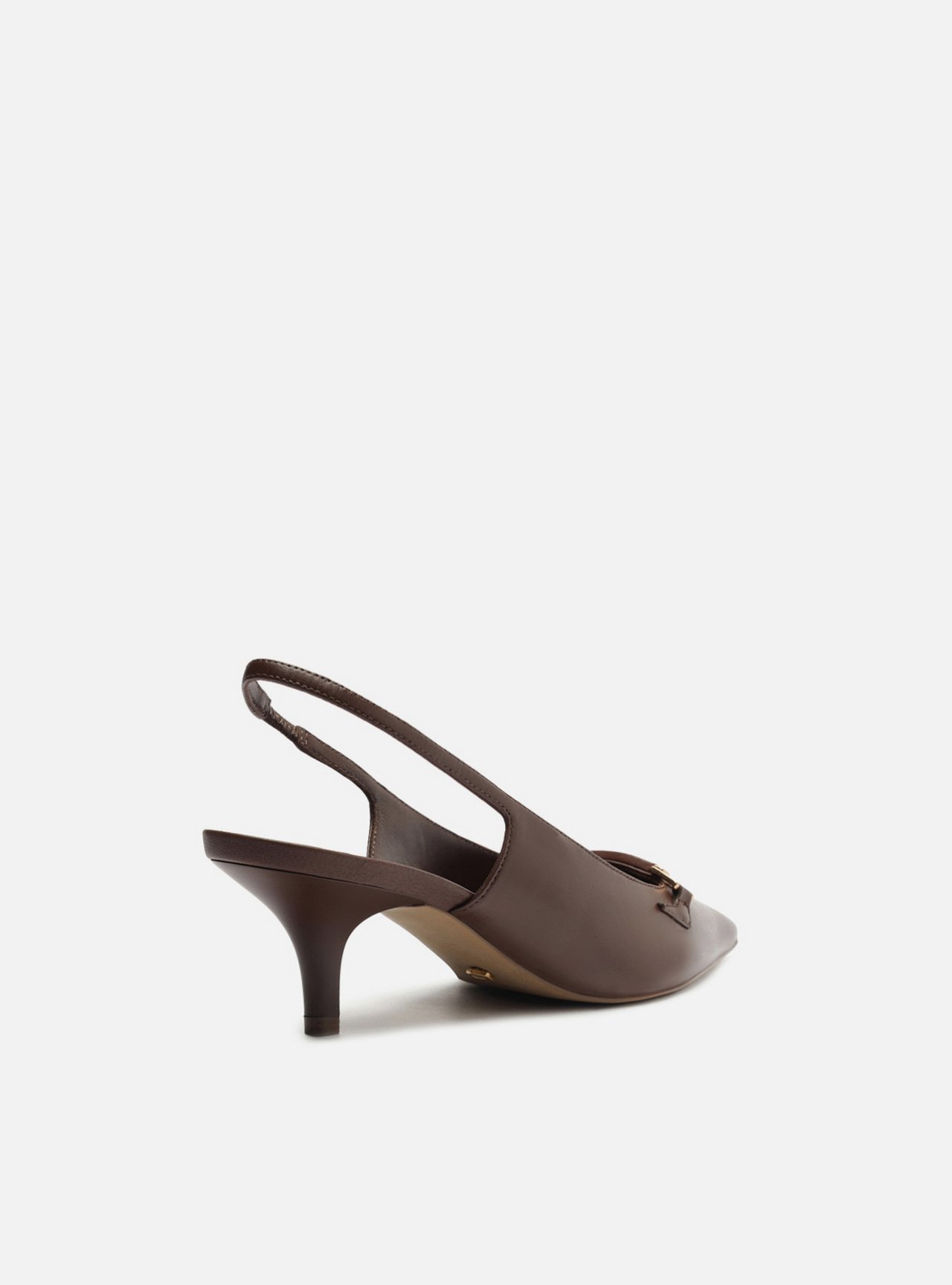 Scarpin Marrom Couro Salto Fino Metais Slingback — foto 3