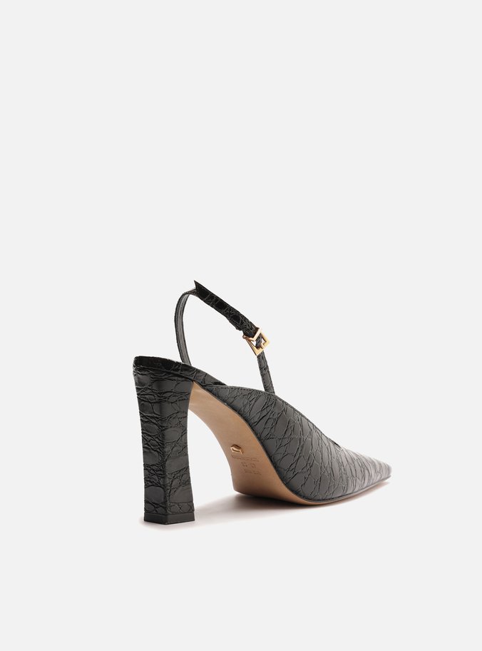 Scarpin Preto Croco Slingback