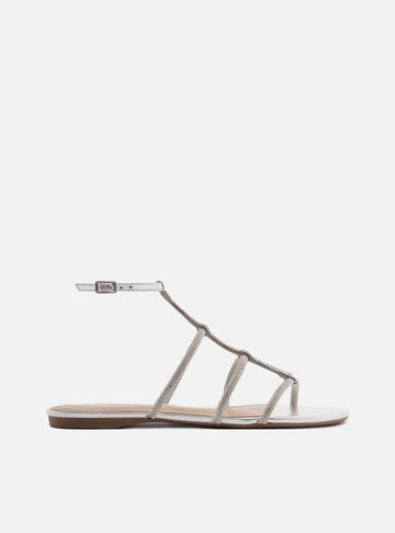 Arezzo — Sandália Rasteira Prata Strass Gladiadora