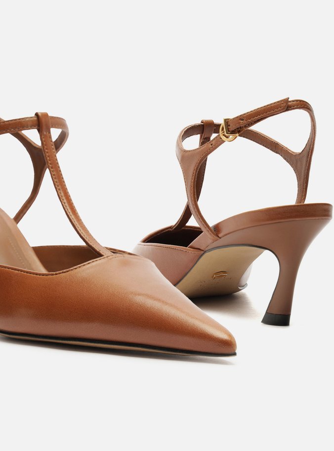 Scarpin Marrom Couro Salto Kitten Aberto Telma