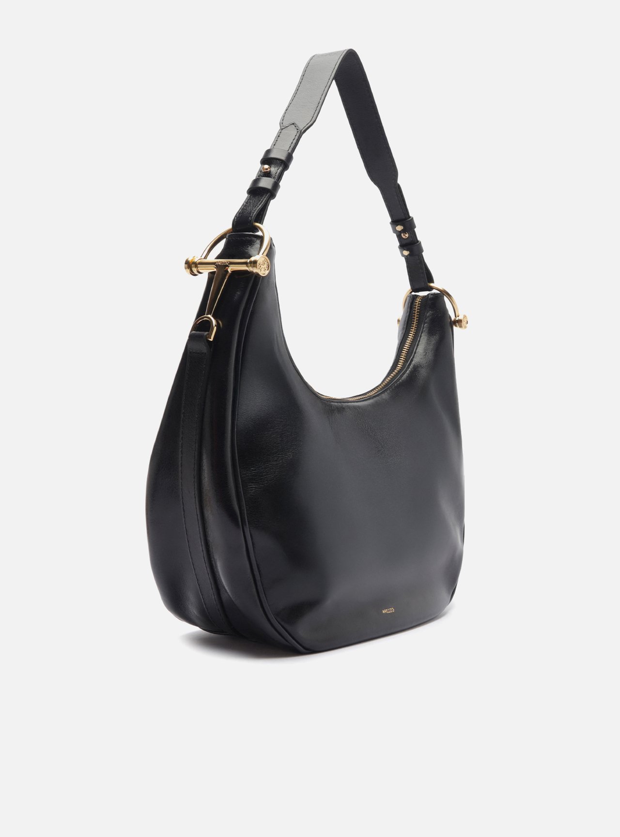 Bolsa Hobo Preta Couro Grande Metais Alça — foto 4
