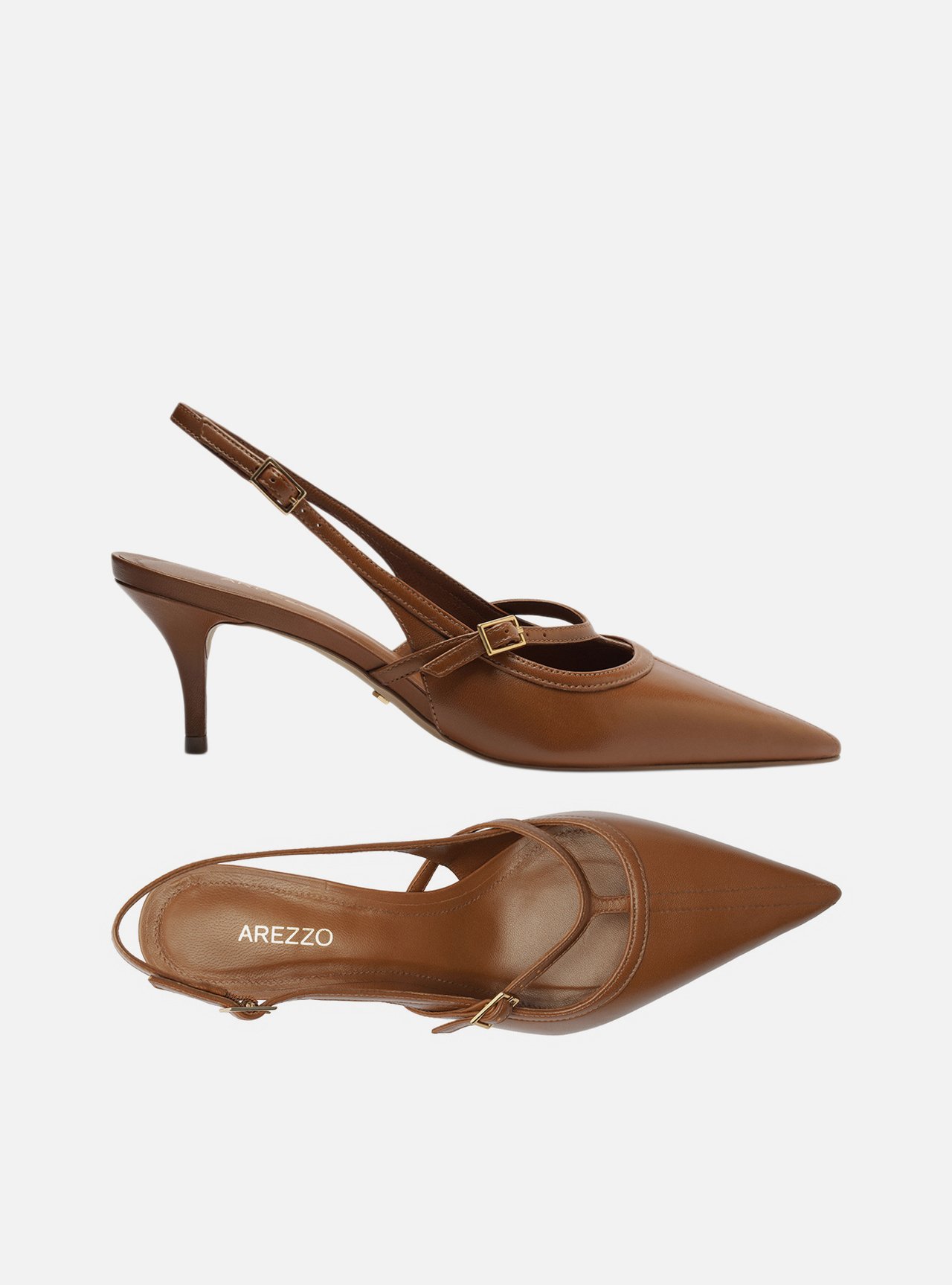Scarpin Marrom Couro Salto Fino Slingback — foto 5
