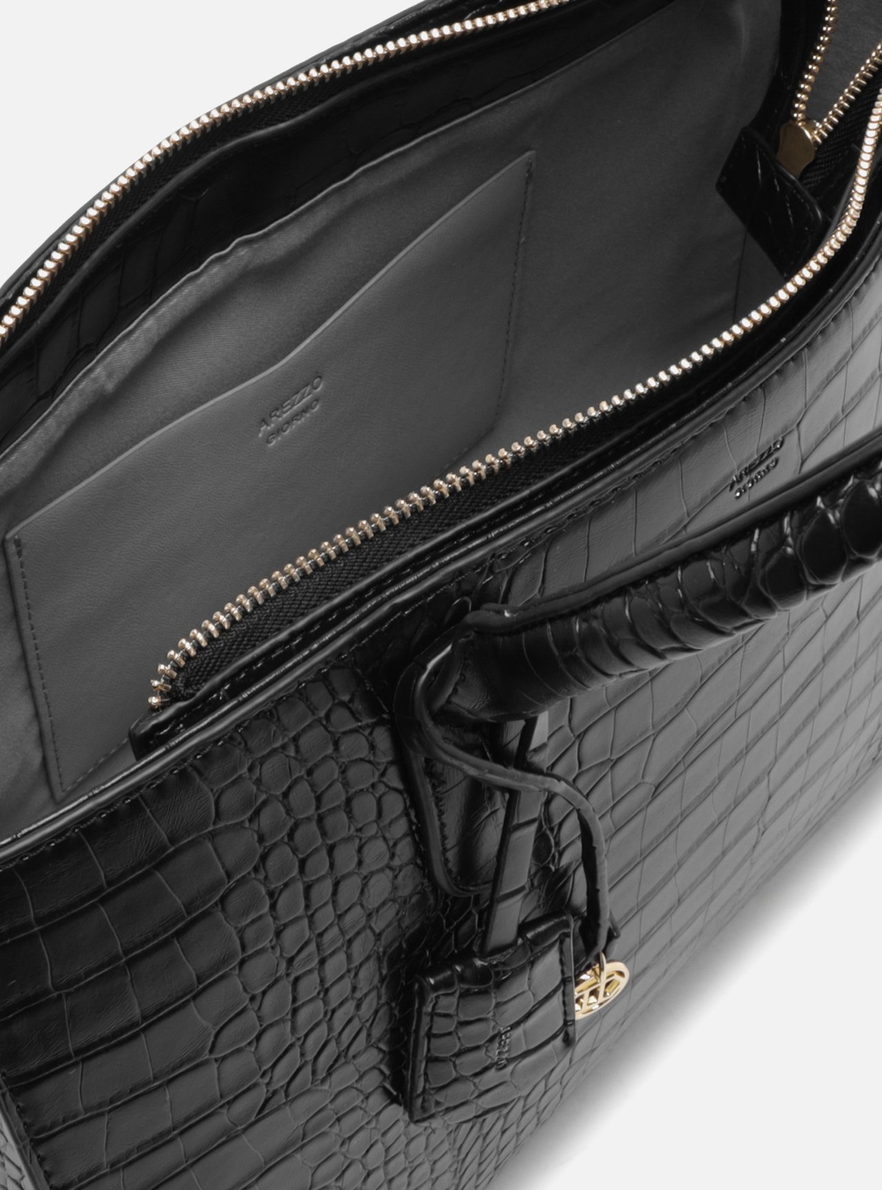 Bolsa Tote Preta Grande Croco Metais — foto 4