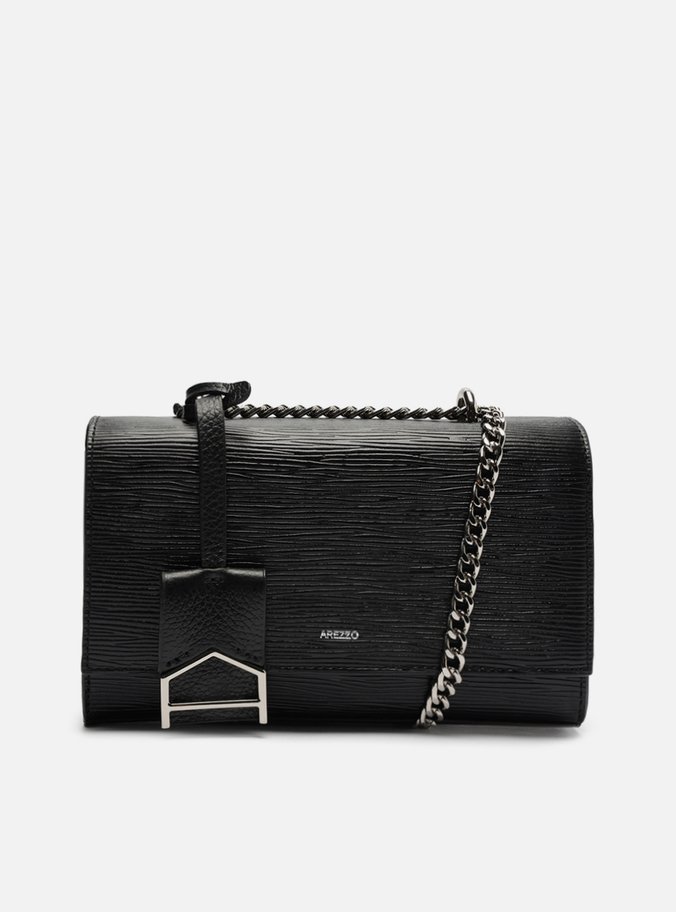 Bolsa Tiracolo Preta Couro Abraccio Wave Pequena