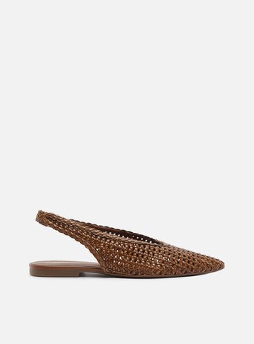 Sapatilha Marrom Tressê Bico Fino Slingback
