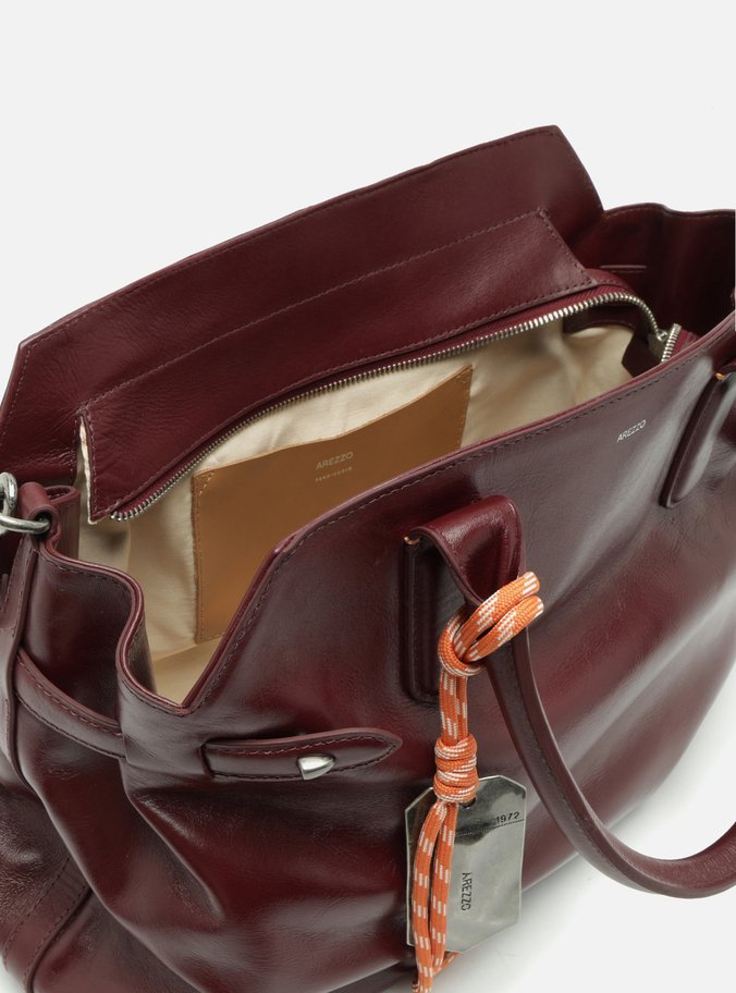 Bolsa Tote Vinho Couro Grande Bag Charm Metal