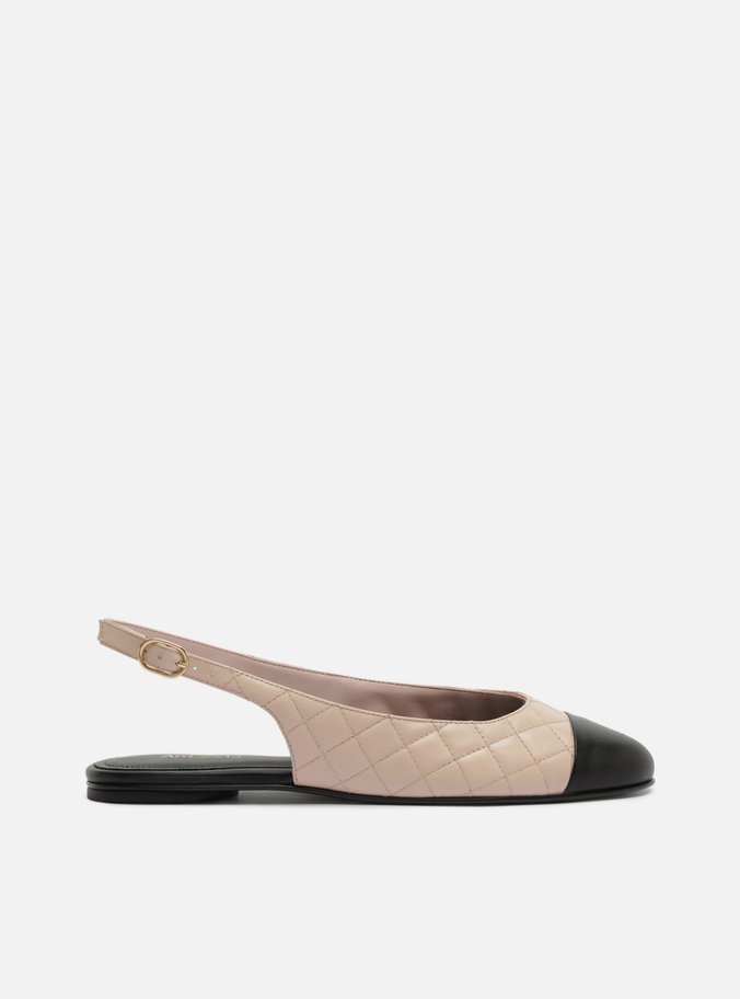 Sapatilha Rosa Couro Bico Redondo Matelassê Slingback