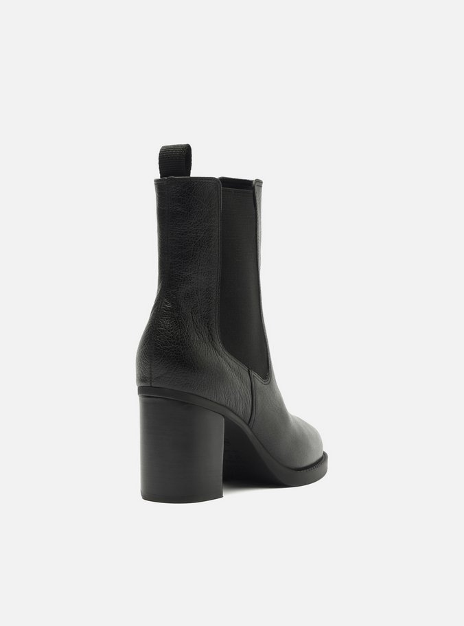 Bota Preta Couro Cano Curto Elástico Fita