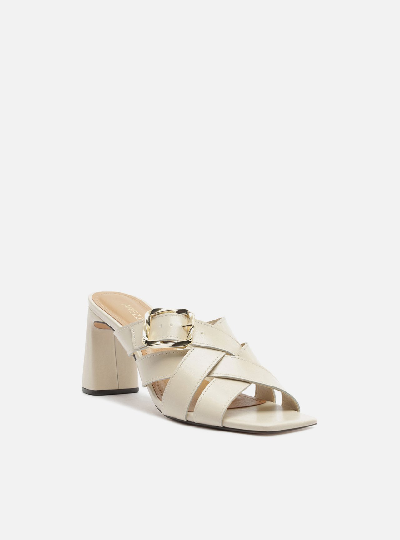 Tamanco Off White Salto Bloco Fivela Dourada — foto 2