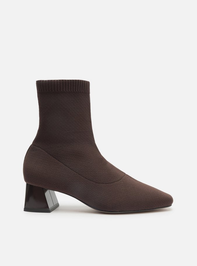 Bota Skinny Marrom Knit Cano Médio