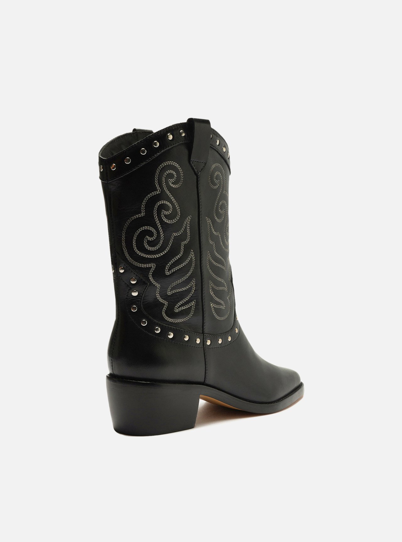 Bota Preta Couro Cano Médio Bordado Western — foto 3