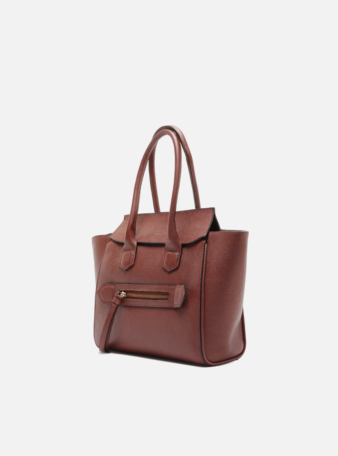 Bolsa Tote Marrom Couro Média Bolso Zíper — foto 2