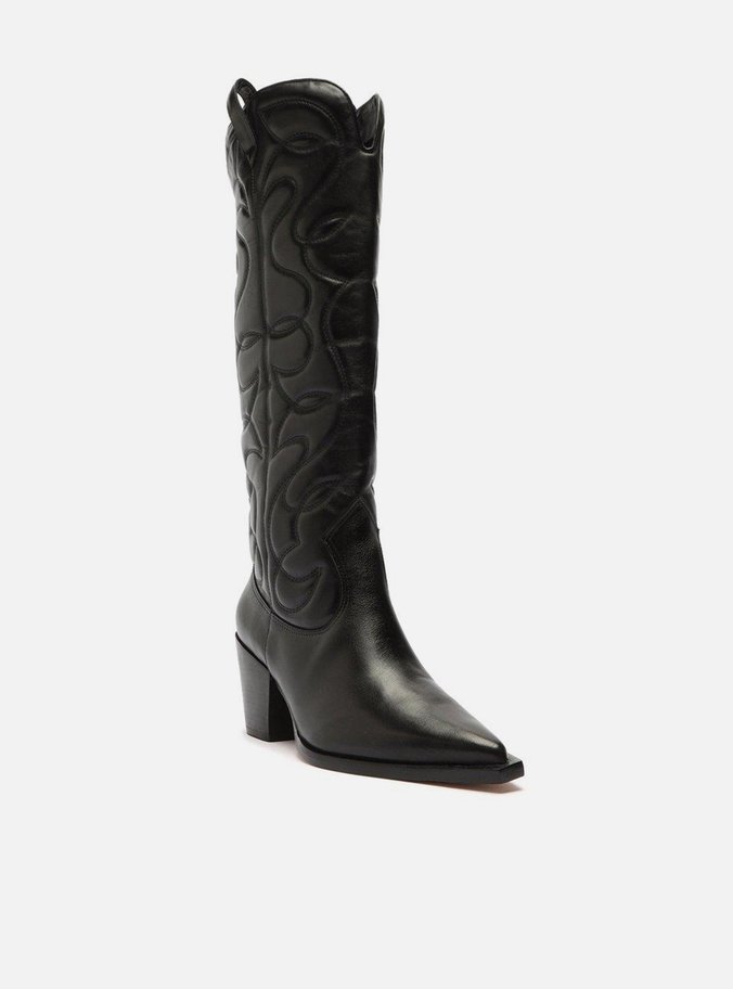 Bota Preta Couro Cano Longo Western Georgia