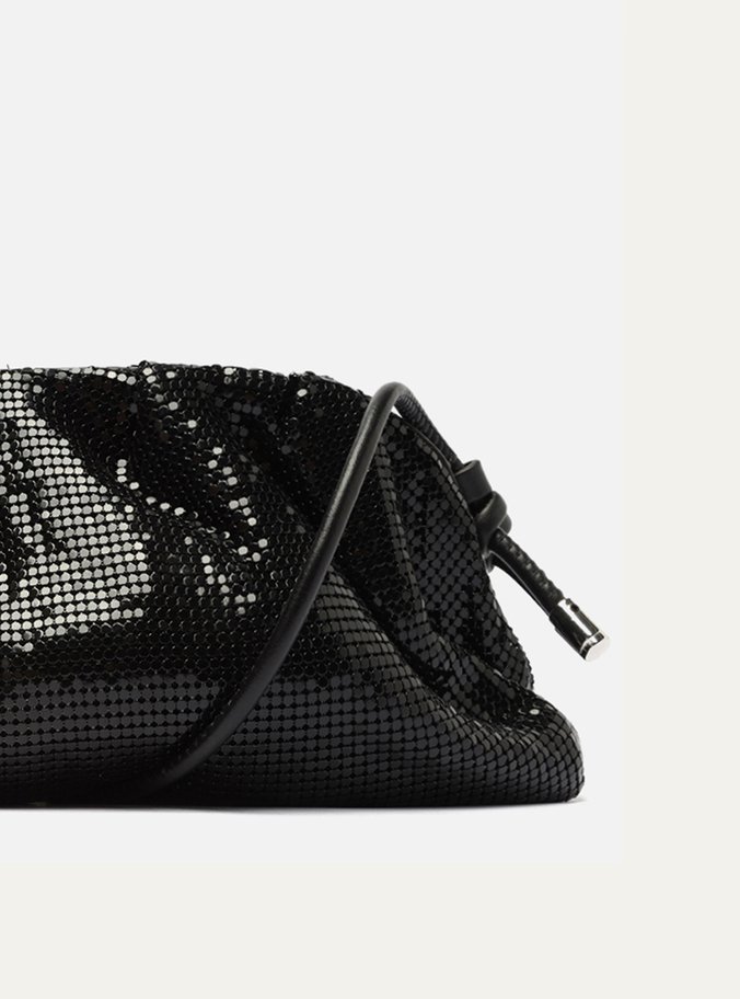 Bolsa Tiracolo Preta Strass Metal Pequena 
