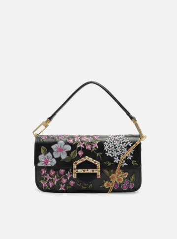 Bolsa Tiracolo Preta Couro A001 Média Bordado