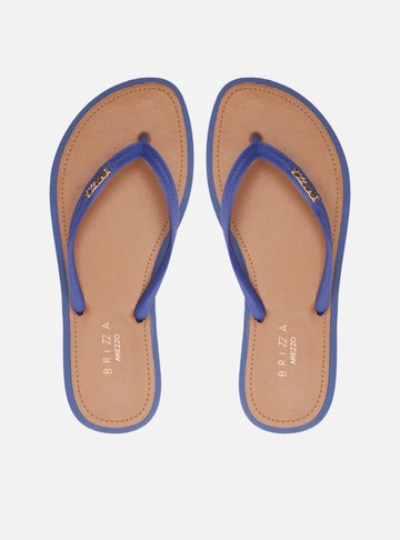 Chinelo de Dedo Tiras Azuis Palmilha Marrom