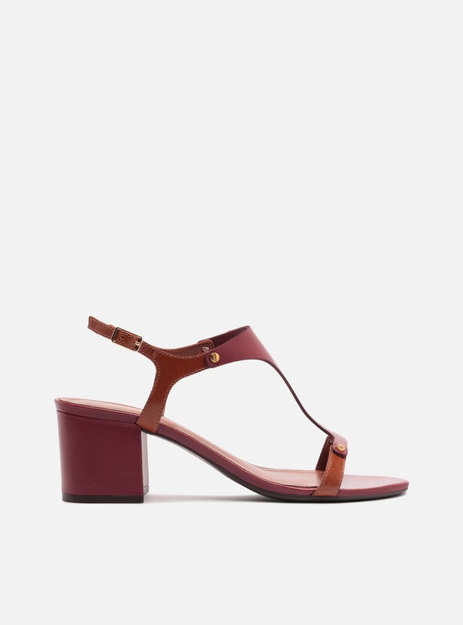 Sandália Vermelha Couro Salto Bloco
