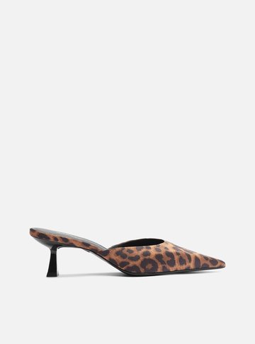Mule Animal Print Salto Médio Fino