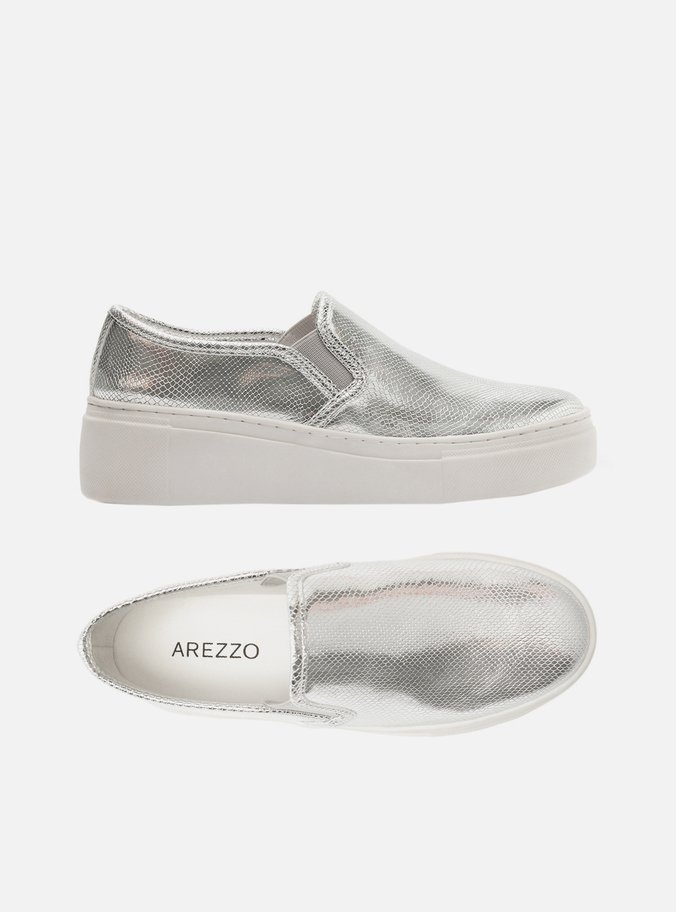 Tênis Slip On Prata Snake Sola Alta Básico