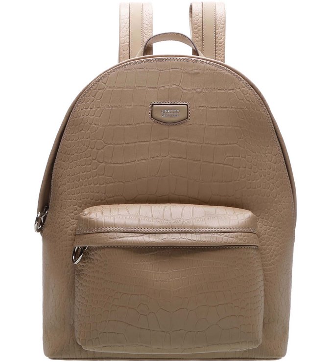 Mochila Couro Croco Giornata Nero Grande Taupe Beige