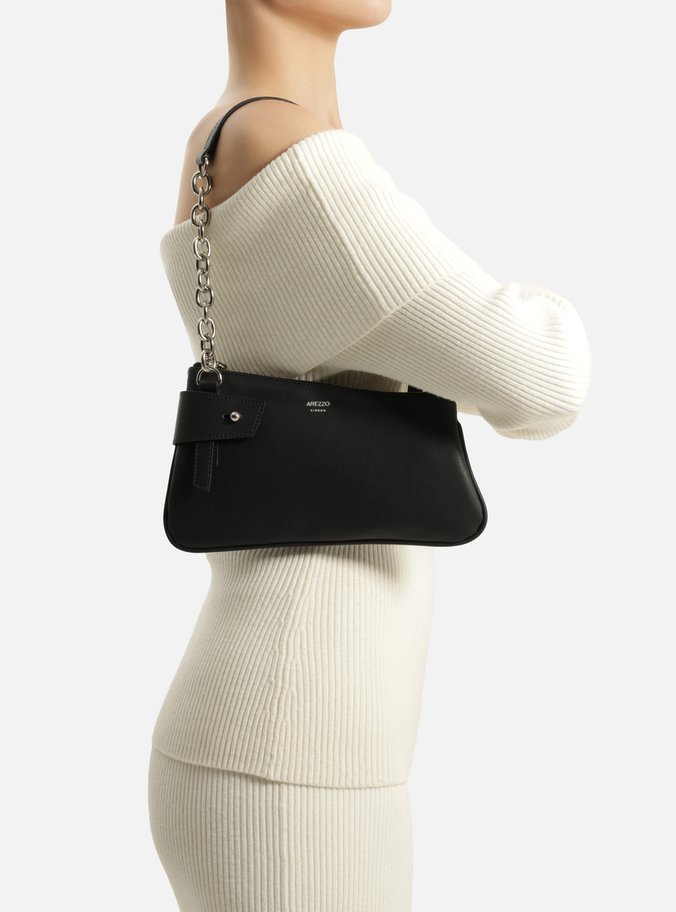 Bolsa Shoulder Preta Média Enviesada Corrente